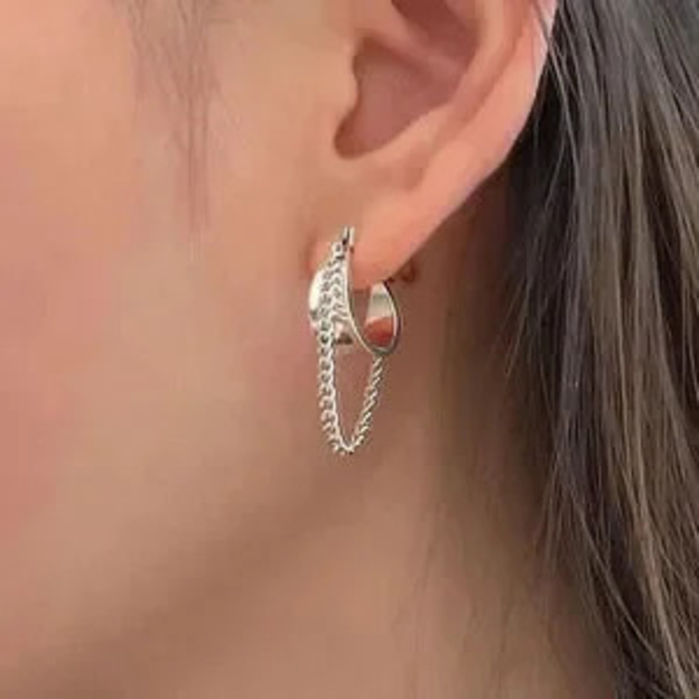 925 Sterling Silver Chain Drop Hoop Earrings Minimalist Dangle Drop Hoops